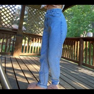 denim Pull&Bear jeans, high-waisted, cinched waistband, size 24 and 28” long